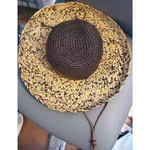 San Diego Hat Co. Wide Brim Brown Raffia Straw Hat Leather Chin Strap One-Size